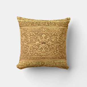 Almofada Padrão Floral Dourado Ornamentado Antigo
