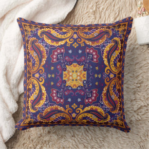 Almofada Padrão Floral Dourado Roxo Azul