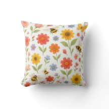 Padrão Floral e Abelha Laranja Rosa Amarelo