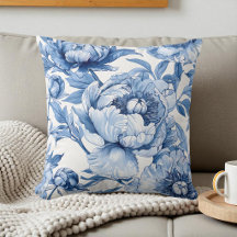 Padrão Floral Elegante Azul e Branco Botânico
