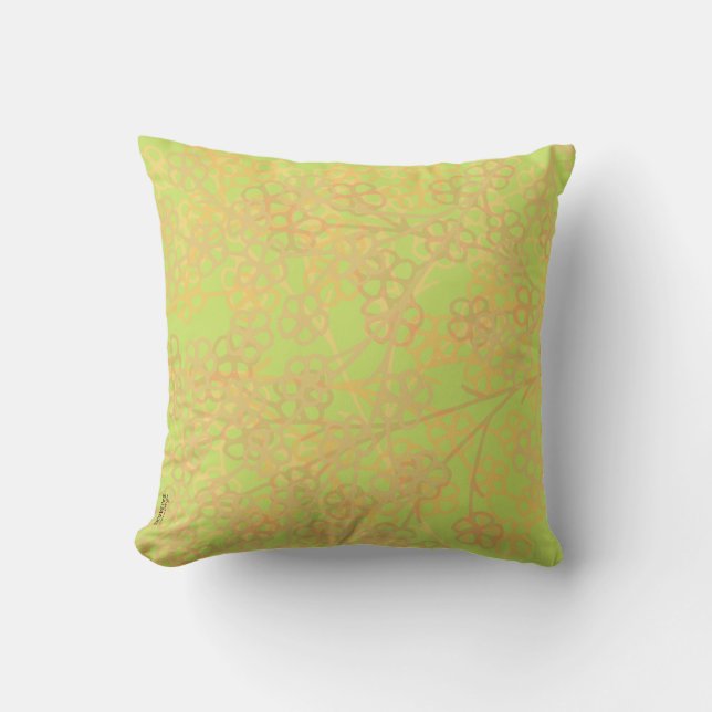 Almofada Padrão Floral Elegante Dourado de Abstrato verde (Frente)
