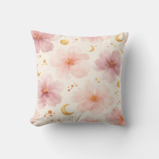 Almofada Padrão Floral em Aquarela Rosa Elegante