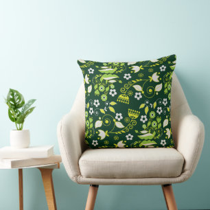 Almofada Padrão Floral Escandinavo Verde Moderno