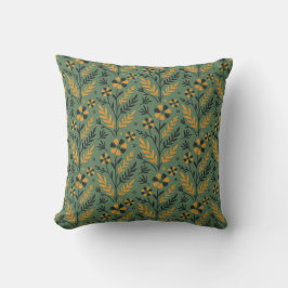 Almofada Padrão floral estilizado botânico laranja e preto