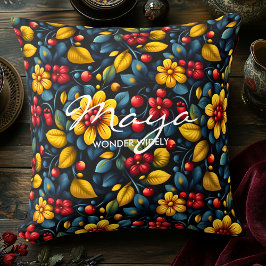Almofada Padrão Floral Folclórico Inspirado em Khokhloma em