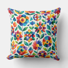 Almofada Padrão Floral Geométrico Colorido Retro Moderno Az