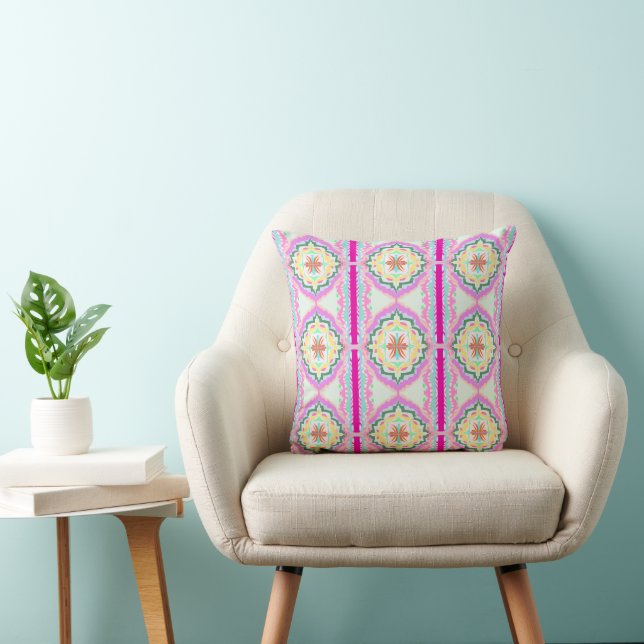 Almofada Padrão Floral Geométrico Rosa Chic e Dourado (Cadeira)