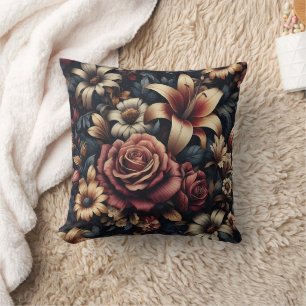 Almofada Padrão Floral Gótico Dark Romance