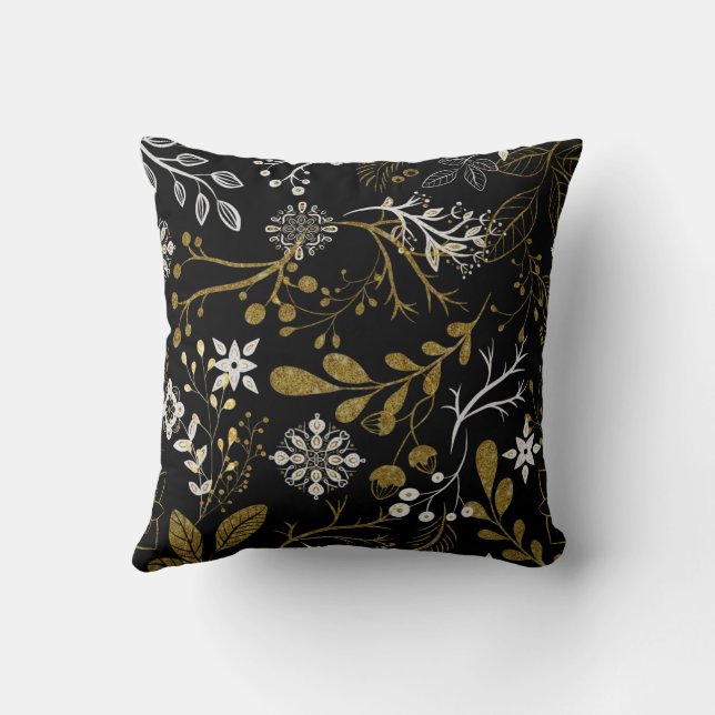 Almofada Padrão floral intrincado com dourado e branco (Verso)
