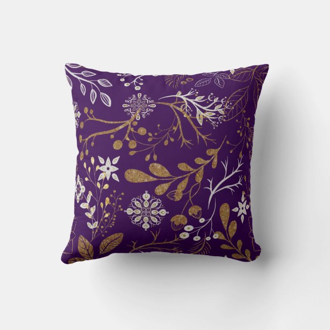 Almofada Padrão floral intrincado com dourado e branco  (Verso)
