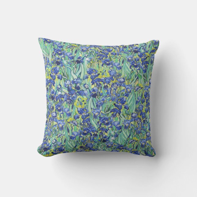 Almofada Padrão Floral Íris Azul de Van Gogh (Frente)
