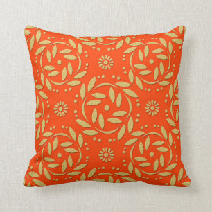 Almofada Padrão Floral Laranja e Dourado Moderno