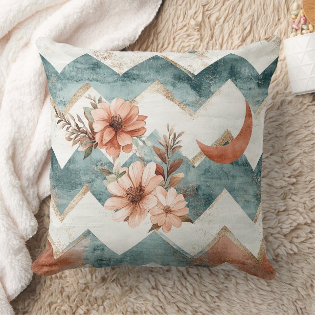 Almofada Padrão Floral Lua Rústica Chevron (Cobertor)