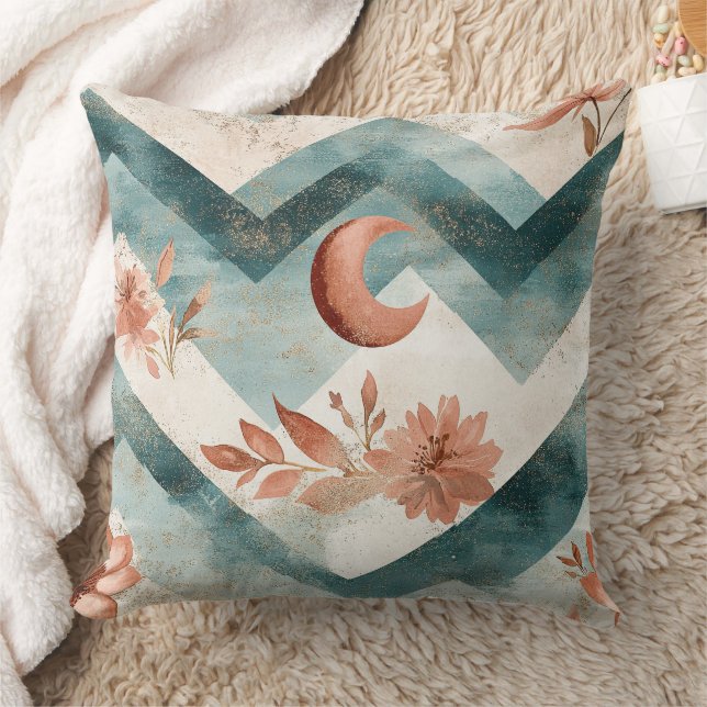 Almofada Padrão Floral Lua Rústica Chevron (2) (Cobertor)