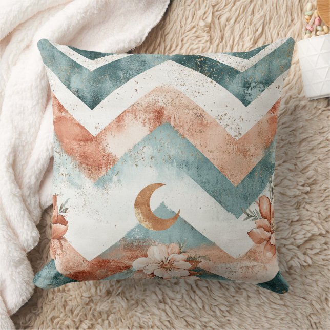 Almofada Padrão Floral Lua Rústica Chevron (4) (Cobertor)