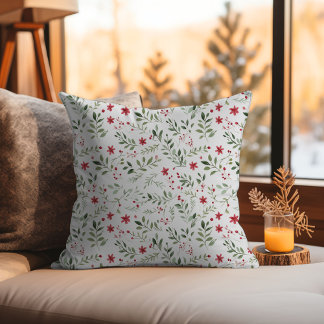Almofada Padrão Floral Minimalista de Natal Elegante