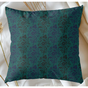 Almofada Padrão Floral Moderno Azul Preto no Teal