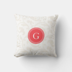 Almofada Padrão floral monograma vermelho branco feminino e