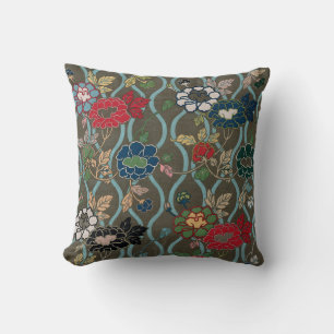 Almofada Padrão Floral Ogee de Peônia Japonesa Vintage