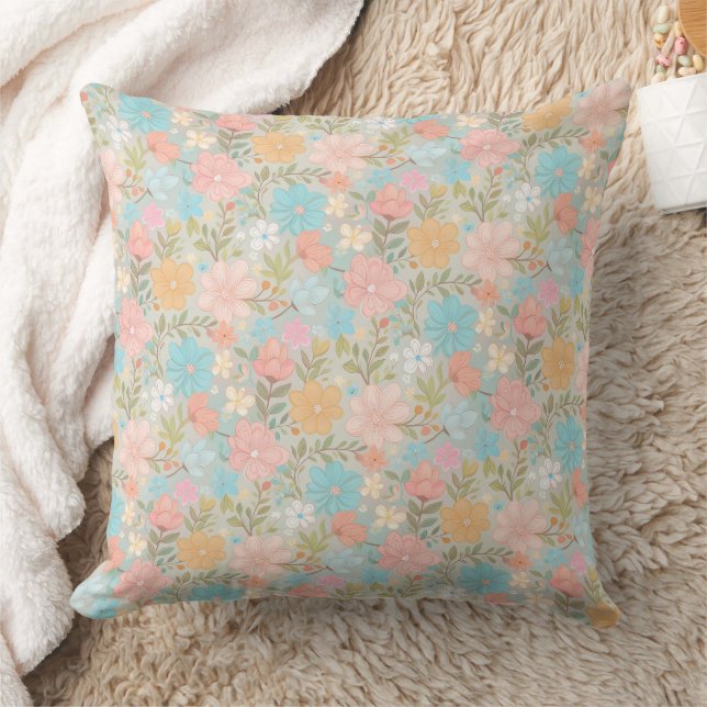 Almofada Padrão floral pastel suave e fofo (Cobertor)