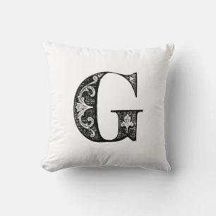 Almofada Padrão Floral Preto e Branco com Inicial G Monogra