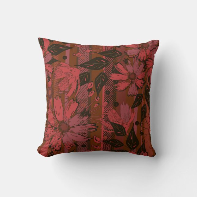 Almofada Padrão floral preto e vermelho. (Frente)