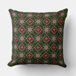 Almofada Padrão Floral Rangoli no Travesseiro Negro ou almo