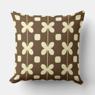 Almofada Padrão Floral Retro com Marrom e Bege