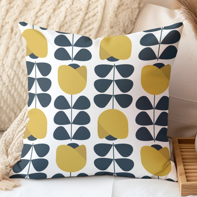 Almofada Padrão Floral Retro Naval e Amarelo (Criador carregado)