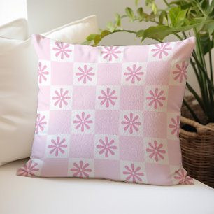 Almofada Padrão Floral Retro-Rosa Verificado