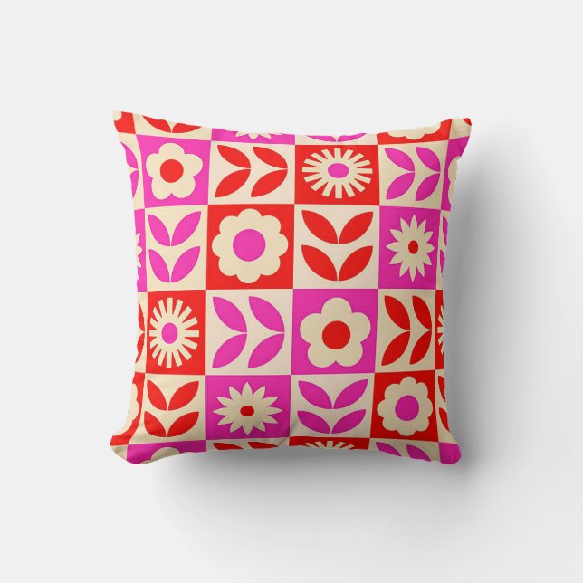 Almofada Padrão Floral Retro Vibrante (Frente)