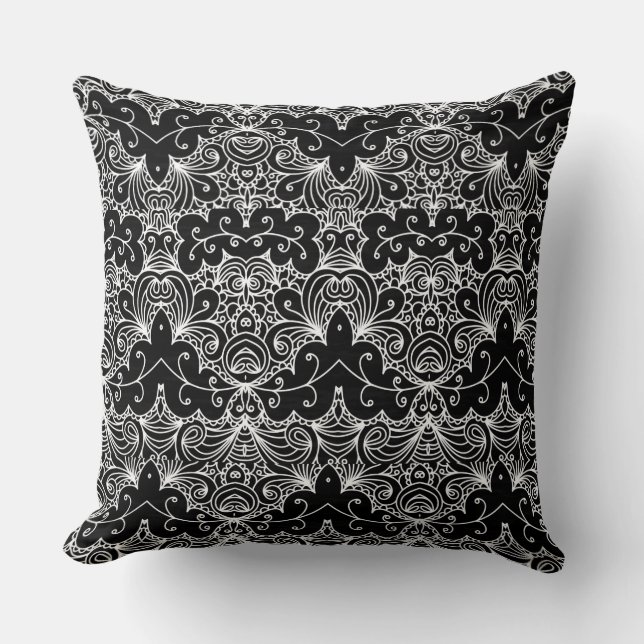 Almofada Padrão Floral Reversível Preto e Branco (Frente)