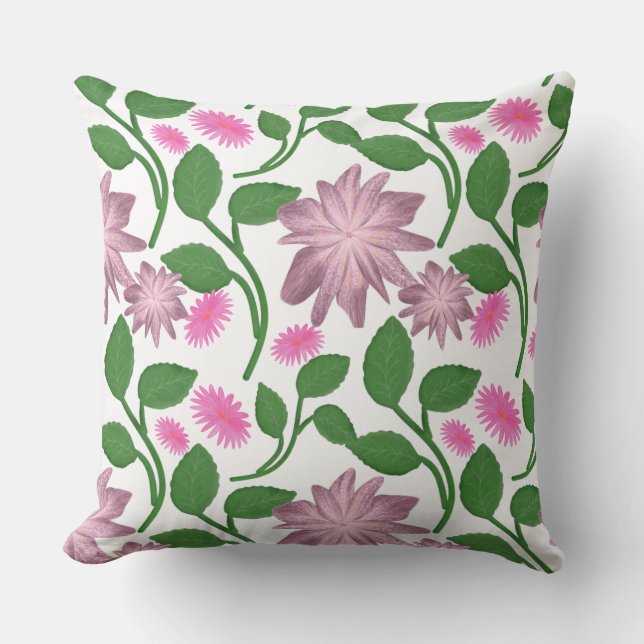 Almofada Padrão floral rosa com folhas verdes (Frente)