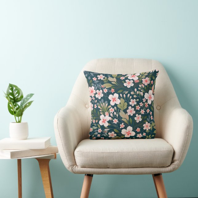 Almofada Padrão Floral Rosa e Branco Elegante (Cadeira)
