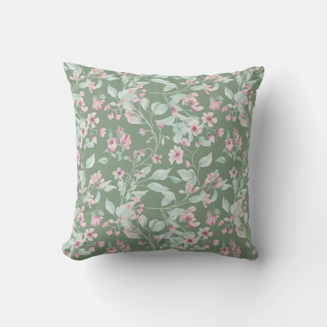 Almofada Padrão floral rosa e esbranquiçado (Frente)