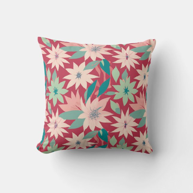 Almofada Padrão Floral Rosa e Vermelho (Frente)