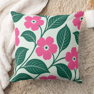 Almofada Padrão Floral Rosa Elegante com Folhas Verde Escur