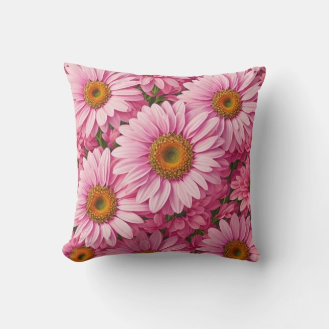 Almofada Padrão floral rosa retrô de margarida (Frente)