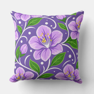 Almofada Padrão Floral Roxo Claro com Folhas Verdes