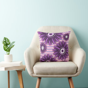 Almofada Padrão Floral Roxo Moderno Desenho de Flor Abstrat
