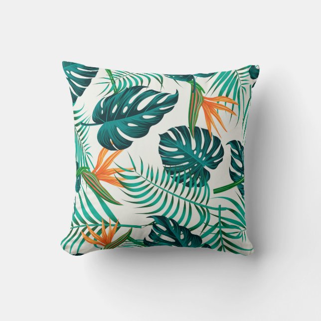 Almofada Padrão floral sem costura com folhas. dorso tropic (Frente)