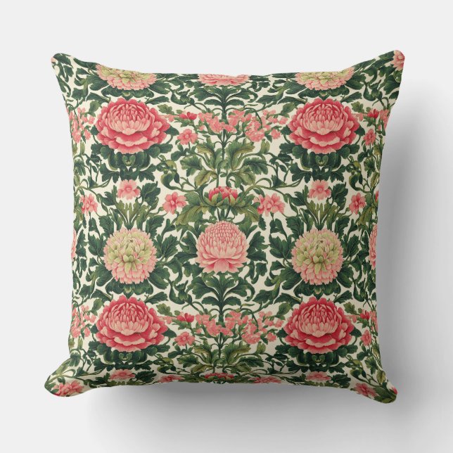 Almofada Padrão Floral Simétrico Peônia Rosa (Frente)