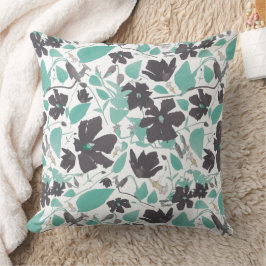 Almofada Padrão Floral Teal de Cinza Chic Elegante