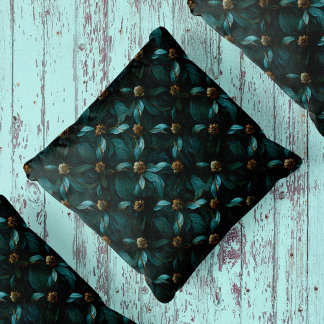 Almofada Padrão Floral Teal e Dourado