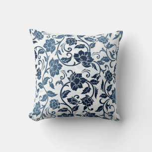 Almofada Padrão Floral Teal e Marinho Azul
