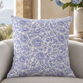 Almofada Padrão Floral Toile Francesa Azul