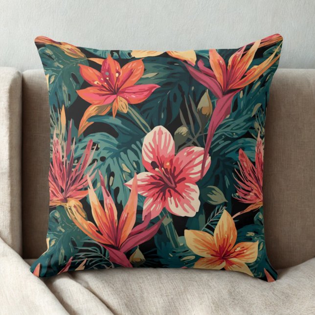 Almofada Padrão Floral Tropical (tropical floral throw pillow)