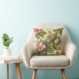 Almofada Padrão Floral Tropical – Hibisco, Monstera