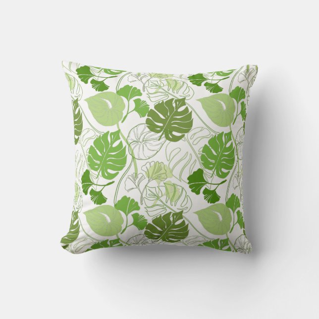 Almofada Padrão floral verde com folhas e flores (Frente)