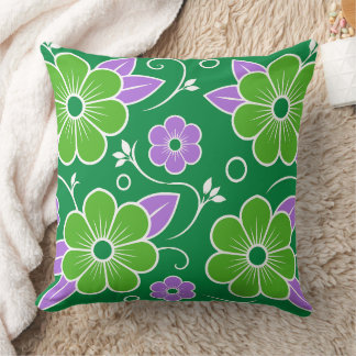 Almofada Padrão Floral Verde e Roxo Decorativo